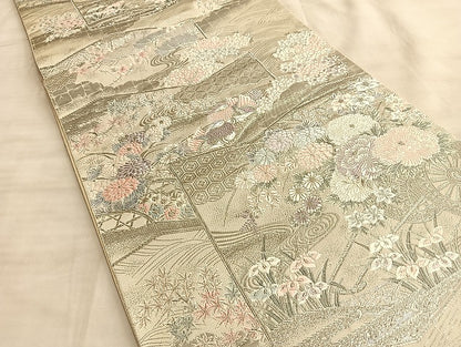 平和屋着物◎六通柄袋帯 唐織 王朝秀花文 九百プラチナ箔 正絹 逸品 BAAL2245du