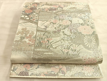 平和屋着物◎六通柄袋帯 唐織 王朝秀花文 九百プラチナ箔 正絹 逸品 BAAL2245du