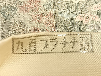 平和屋着物◎六通柄袋帯 唐織 王朝秀花文 九百プラチナ箔 正絹 逸品 BAAL2245du