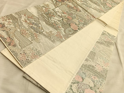 平和屋着物◎六通柄袋帯 唐織 王朝秀花文 九百プラチナ箔 正絹 逸品 BAAL2245du