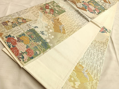 平和屋着物◎六通柄袋帯 唐織 舞蝶花唐草文 金銀糸 正絹 逸品 BAAL2252du