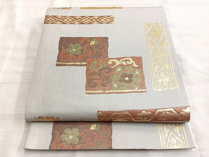 平和屋着物◎六通柄袋帯 更紗花文 金銀糸 正絹 逸品 BAAL2279du