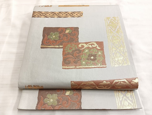 平和屋着物◎六通柄袋帯 更紗花文 金銀糸 正絹 逸品 BAAL2279du