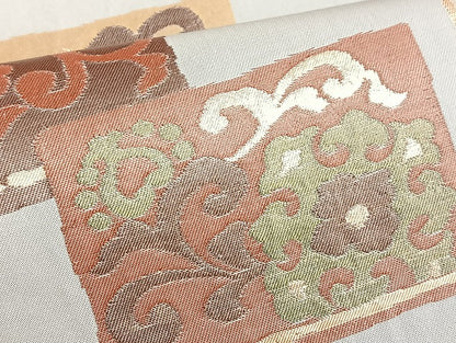 平和屋着物◎六通柄袋帯 更紗花文 金銀糸 正絹 逸品 BAAL2279du