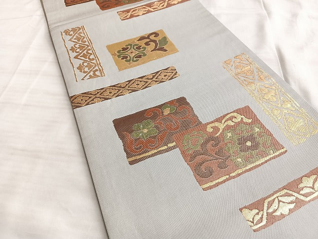 平和屋着物◎六通柄袋帯 更紗花文 金銀糸 正絹 逸品 BAAL2279du