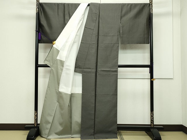 平和屋本店●超希少　本場黄八丈　黒八丈　紬　たつみ綾織　逸品　未使用　3s3576