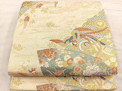 平和屋着物●六通柄袋帯　麗華扇面錦　金糸　正絹　逸品　BAAM2773ea
