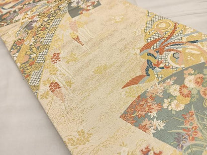 平和屋着物●六通柄袋帯　麗華扇面錦　金糸　正絹　逸品　BAAM2773ea