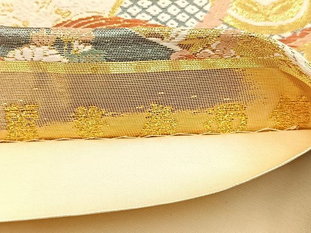 平和屋着物●六通柄袋帯　麗華扇面錦　金糸　正絹　逸品　BAAM2773ea