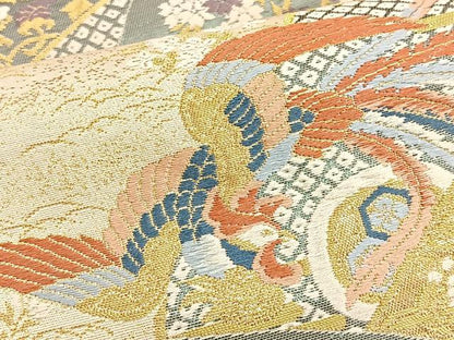 平和屋着物●六通柄袋帯　麗華扇面錦　金糸　正絹　逸品　BAAM2773ea