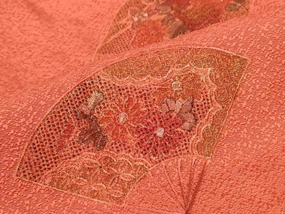 平和屋着物■中国三大刺繍　スワトウ刺繍　汕頭刺繍　道行コート　舞扇草花文　金彩　正絹　逸品　DAAK9010cm