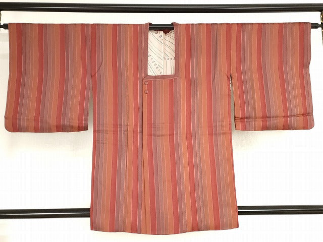 平和屋着物■道行コート 間道 正絹 逸品 AAAN0456bw