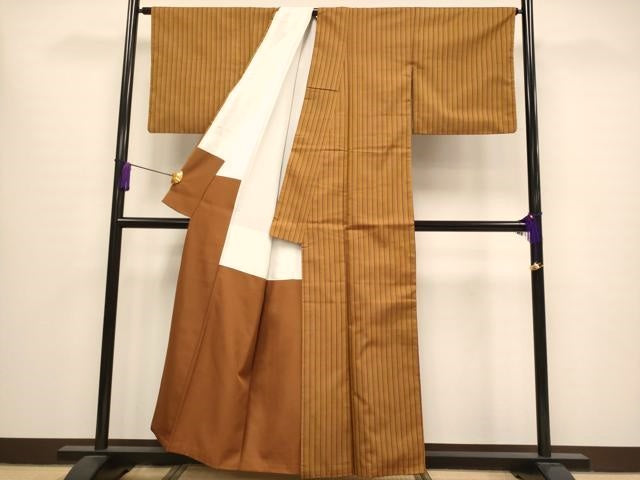 平和屋本店■希少　山下八百子　本場黄八丈　紬　市松綾織　逸品　CYAA0811s4