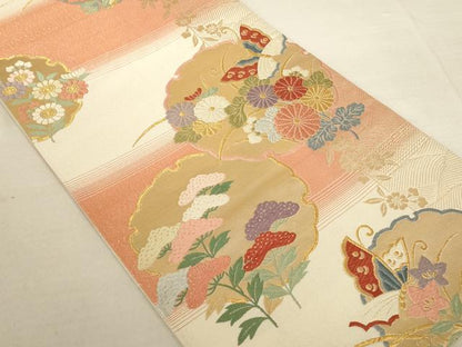 平和屋着物◎六通柄袋帯 唐織 綾綴 能衣花丸文 金糸 正絹 逸品 AAAN1447tm