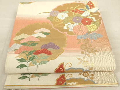 平和屋着物◎六通柄袋帯 唐織 綾綴 能衣花丸文 金糸 正絹 逸品 AAAN1447tm