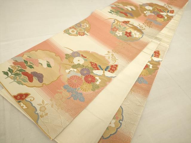 平和屋着物◎六通柄袋帯 唐織 綾綴 能衣花丸文 金糸 正絹 逸品 AAAN1447tm