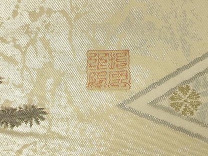 平和屋着物◎六通柄袋帯　松皮菱風景花文　金銀糸　正絹　逸品　DAAK8108bc