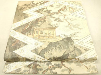 平和屋着物◎六通柄袋帯　松皮菱風景花文　金銀糸　正絹　逸品　DAAK8108bc
