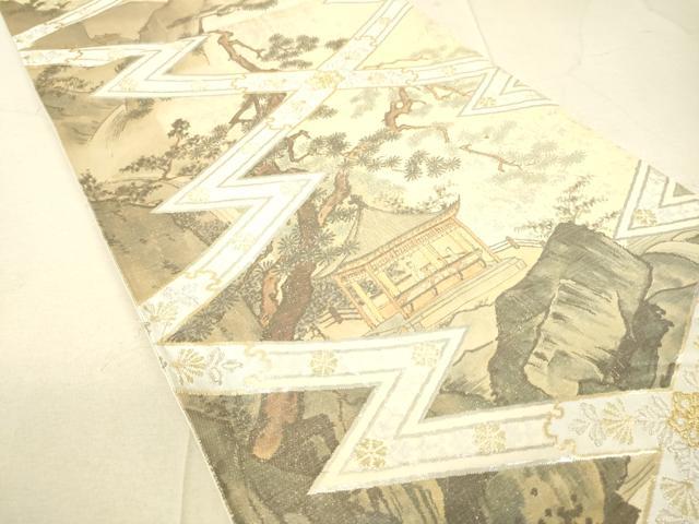 平和屋着物◎六通柄袋帯　松皮菱風景花文　金銀糸　正絹　逸品　DAAK8108bc