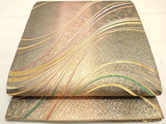 平和屋着物◎佐賀錦 六通柄袋帯 よろけ縞 金糸 正絹 逸品 DAAK8157bc