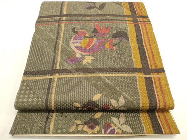 平和屋着物◎全通柄袋帯　花鳥文　正絹　逸品　DAAK8153bc