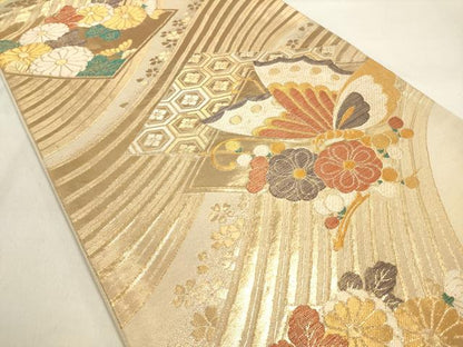 平和屋着物◎六通柄袋帯　花蝶文　金銀糸　正絹　逸品　DAAK8166bc