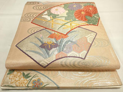 平和屋着物◎六通柄袋帯　唐織　地紙重ね草花文　金銀糸　正絹　逸品　DAAK8179bc