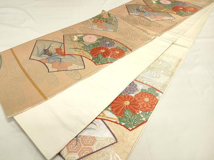 平和屋着物◎六通柄袋帯　唐織　地紙重ね草花文　金銀糸　正絹　逸品　DAAK8179bc