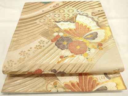 平和屋着物◎六通柄袋帯　花蝶文　金銀糸　正絹　逸品　DAAK8166bc