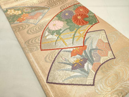 平和屋着物◎六通柄袋帯　唐織　地紙重ね草花文　金銀糸　正絹　逸品　DAAK8179bc