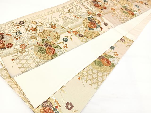 平和屋着物◎六通柄袋帯 流水草花文 金銀糸 正絹 逸品 DAAL3565cd