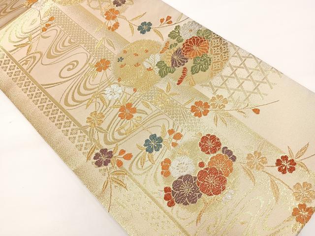 平和屋着物◎六通柄袋帯 流水草花文 金銀糸 正絹 逸品 DAAL3565cd