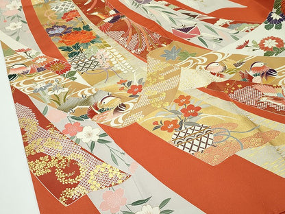 平和屋本店●極上 創業460年・千總 振袖 駒刺繍 鳳凰鴛鴦草花文 金彩 三越扱い 逸品 CZAA1310s5