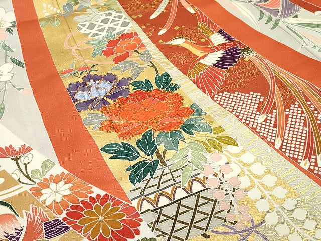 平和屋本店●極上 創業460年・千總 振袖 駒刺繍 鳳凰鴛鴦草花文 金彩 三越扱い 逸品 CZAA1310s5