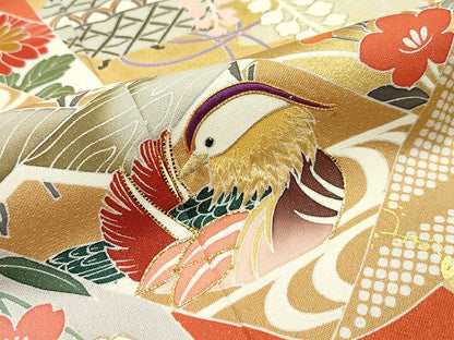 平和屋本店●極上 創業460年・千總 振袖 駒刺繍 鳳凰鴛鴦草花文 金彩 三越扱い 逸品 CZAA1310s5