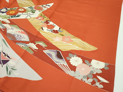 平和屋本店●極上 創業460年・千總 振袖 駒刺繍 鳳凰鴛鴦草花文 金彩 三越扱い 逸品 CZAA1310s5