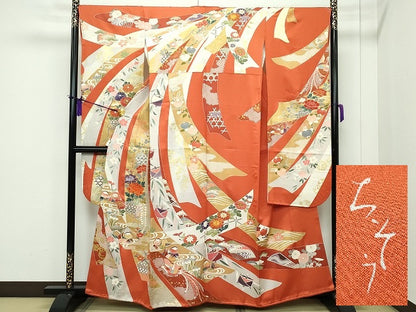 平和屋本店●極上 創業460年・千總 振袖 駒刺繍 鳳凰鴛鴦草花文 金彩 三越扱い 逸品 CZAA1310s5