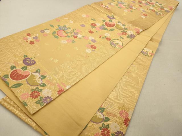 平和屋着物◎六通柄袋帯　唐織　草花文　金糸　正絹　逸品　AAAN3454tm