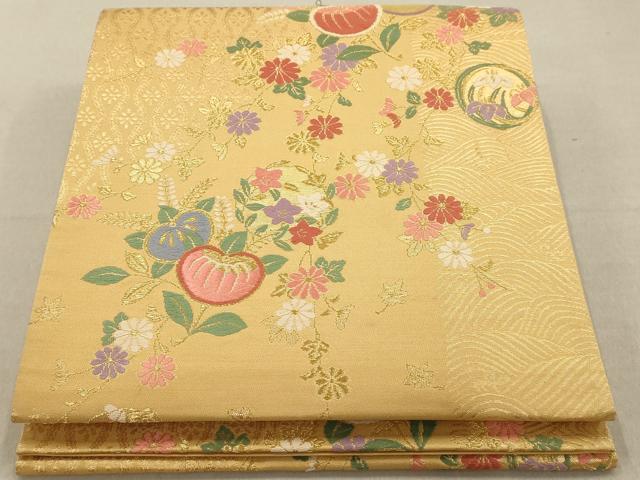 平和屋着物◎六通柄袋帯　唐織　草花文　金糸　正絹　逸品　AAAN3454tm