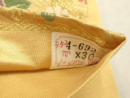 平和屋着物◎六通柄袋帯　唐織　草花文　金糸　正絹　逸品　AAAN3454tm