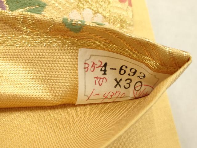 平和屋着物◎六通柄袋帯　唐織　草花文　金糸　正絹　逸品　AAAN3454tm