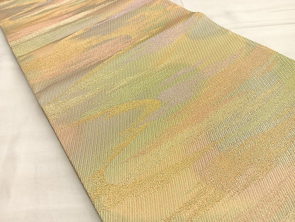 平和屋着物●六通柄袋帯 綴れ 霞文 金糸 正絹 逸品 BAAM2805ea