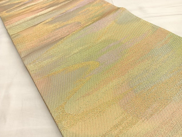 平和屋着物●六通柄袋帯 綴れ 霞文 金糸 正絹 逸品 BAAM2805ea