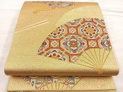 平和屋着物●六通柄袋帯　扇裂秀麗箔　金銀糸　正絹　逸品　BAAM2836ea