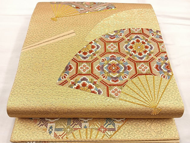 平和屋着物●六通柄袋帯　扇裂秀麗箔　金銀糸　正絹　逸品　BAAM2836ea