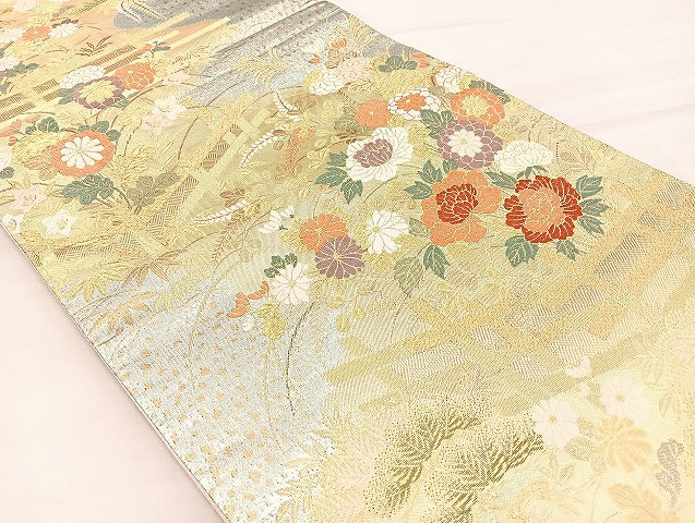 平和屋着物●六通柄袋帯　唐織　蒔絵　金糸　正絹　逸品　BAAN2041if