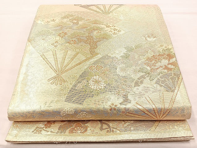 平和屋着物●本佐賀錦　六通柄袋帯　扇面花文　金糸　正絹　逸品　BAAN2030if