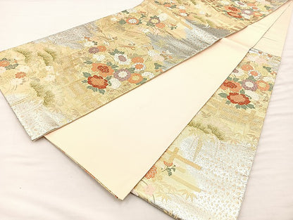 平和屋着物●六通柄袋帯　唐織　蒔絵　金糸　正絹　逸品　BAAN2041if