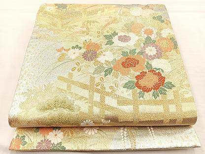 平和屋着物●六通柄袋帯　唐織　蒔絵　金糸　正絹　逸品　BAAN2041if