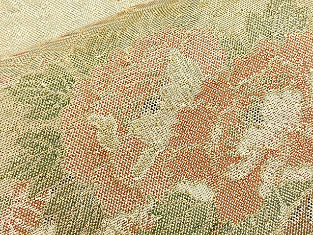 平和屋着物●本佐賀錦　六通柄袋帯　扇面花文　金糸　正絹　逸品　BAAN2030if